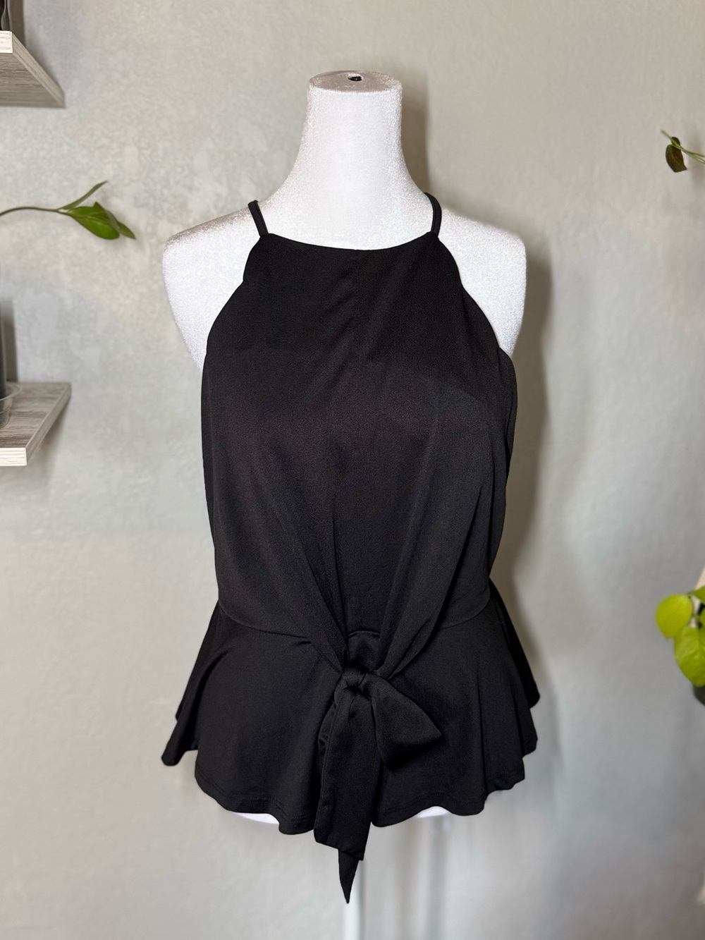 Black Tie-Front Halter Junior's Top